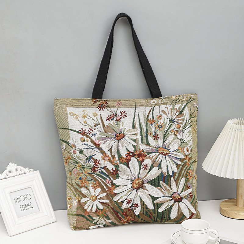 Popular ethnic trend shopping bag cartoon pretty girl embroidered large-capacity women's one-shoulder handbag