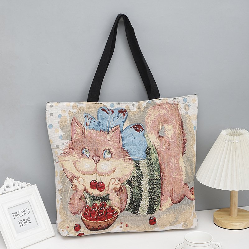 Popular ethnic trend shopping bag cartoon pretty girl embroidered large-capacity women's one-shoulder handbag