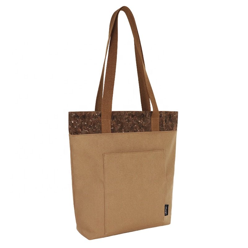 Organic Eco-friendly Handbag Coffee Carbon Fiber Tote Shopping Bag Custom Logo Cork Wooden Fashion Casual Bag