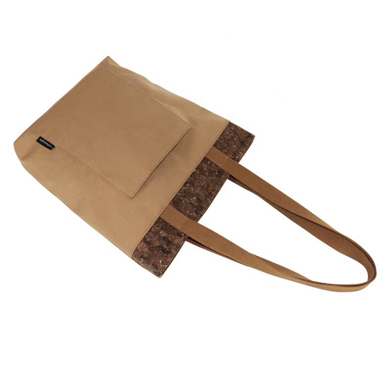Organic Eco-friendly Handbag Coffee Carbon Fiber Tote Shopping Bag Custom Logo Cork Wooden Fashion Casual Bag
