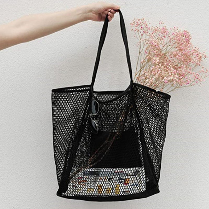 wholesale fashion women beach tote bag large high quality nylon net beach bag mesh shopping bag