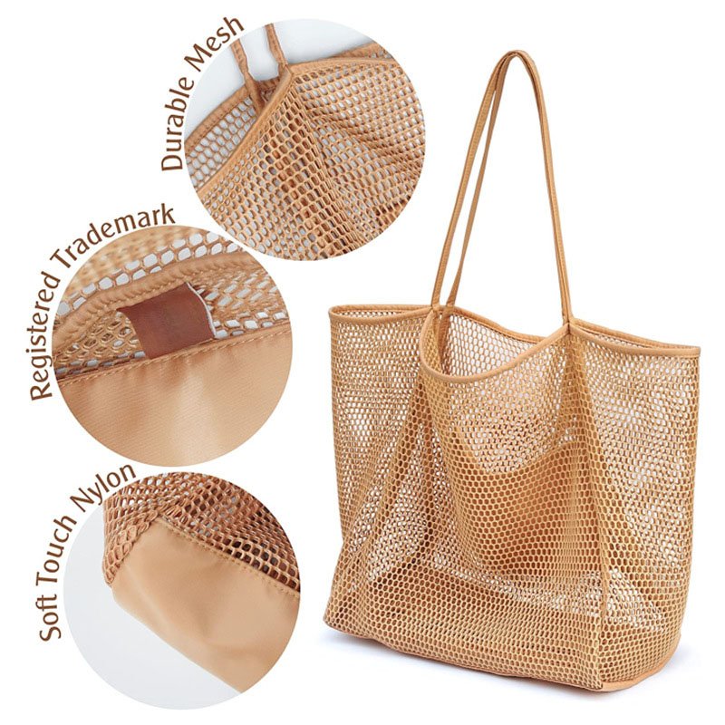wholesale fashion women beach tote bag large high quality nylon net beach bag mesh shopping bag