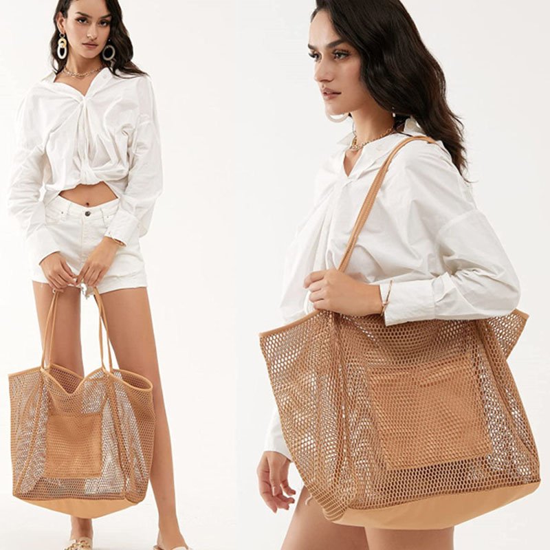 wholesale fashion women beach tote bag large high quality nylon net beach bag mesh shopping bag