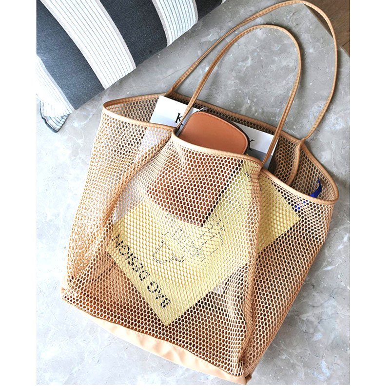 wholesale fashion women beach tote bag large high quality nylon net beach bag mesh shopping bag