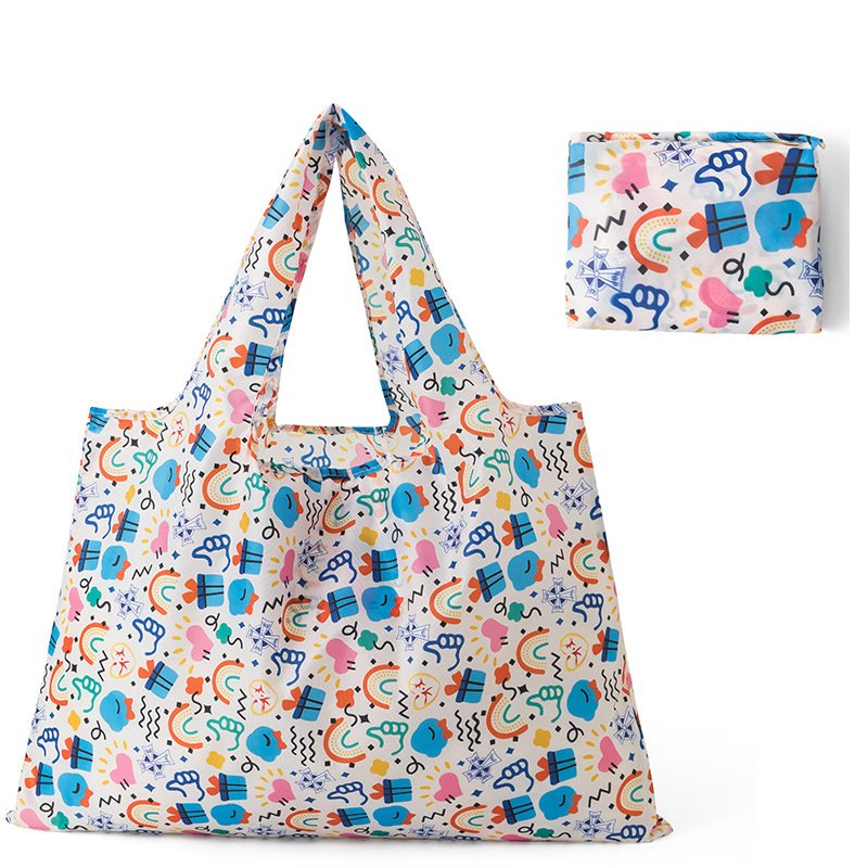 Customize Expandable Folding Tote Bag Ripstop Reusable Foldable Folding Tote Polyester Nylon Shopping Bag