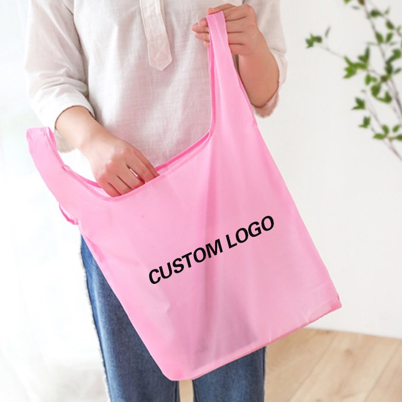 Customize Expandable Folding Tote Bag Ripstop Reusable Foldable Folding Tote Polyester Nylon Shopping Bag