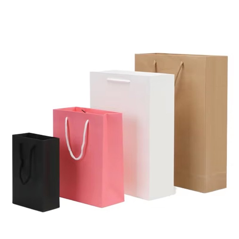 Custom Paper Packaging Shopping Bag for Gift with Rope Handle Printing Logo Wholesale Square Gift Shopping Paper Bag