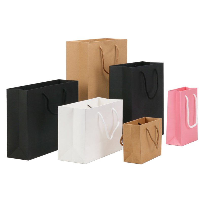 Custom Paper Packaging Shopping Bag for Gift with Rope Handle Printing Logo Wholesale Square Gift Shopping Paper Bag