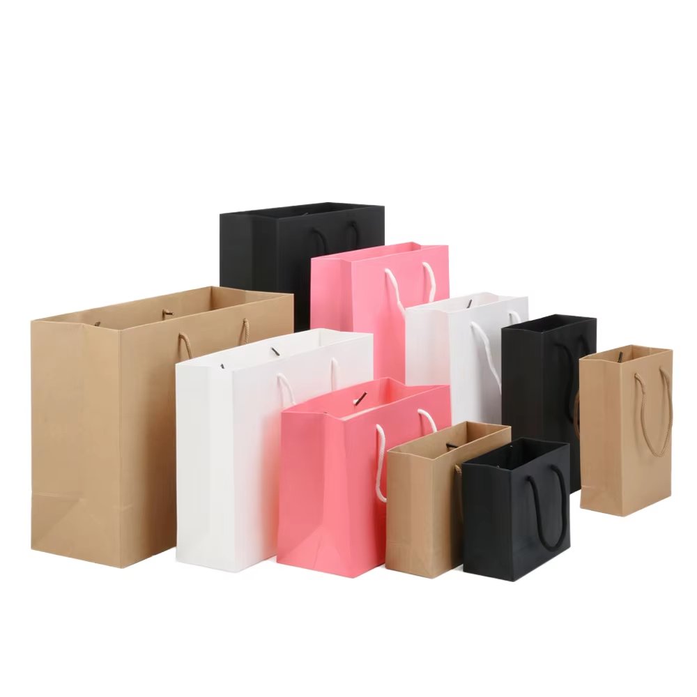 Custom Paper Packaging Shopping Bag for Gift with Rope Handle Printing Logo Wholesale Square Gift Shopping Paper Bag
