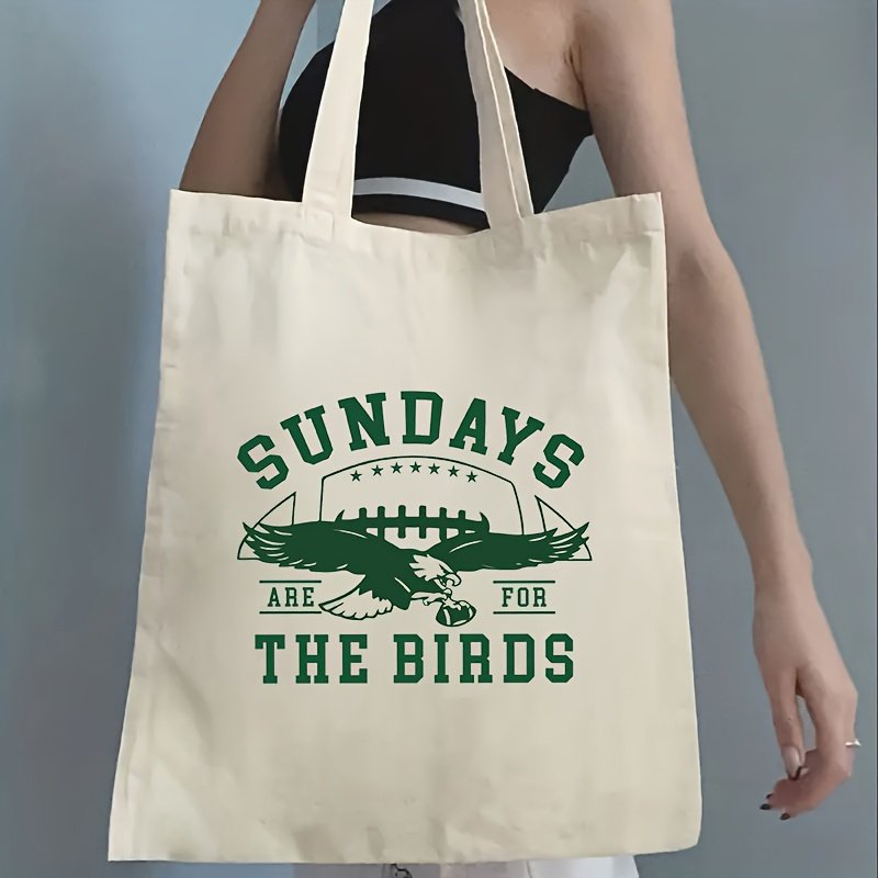1pc sundays the birds pattern Tote Canvas Personalized Shoulder Bag For Travel Women's Reusable Shopping Bag With Custom