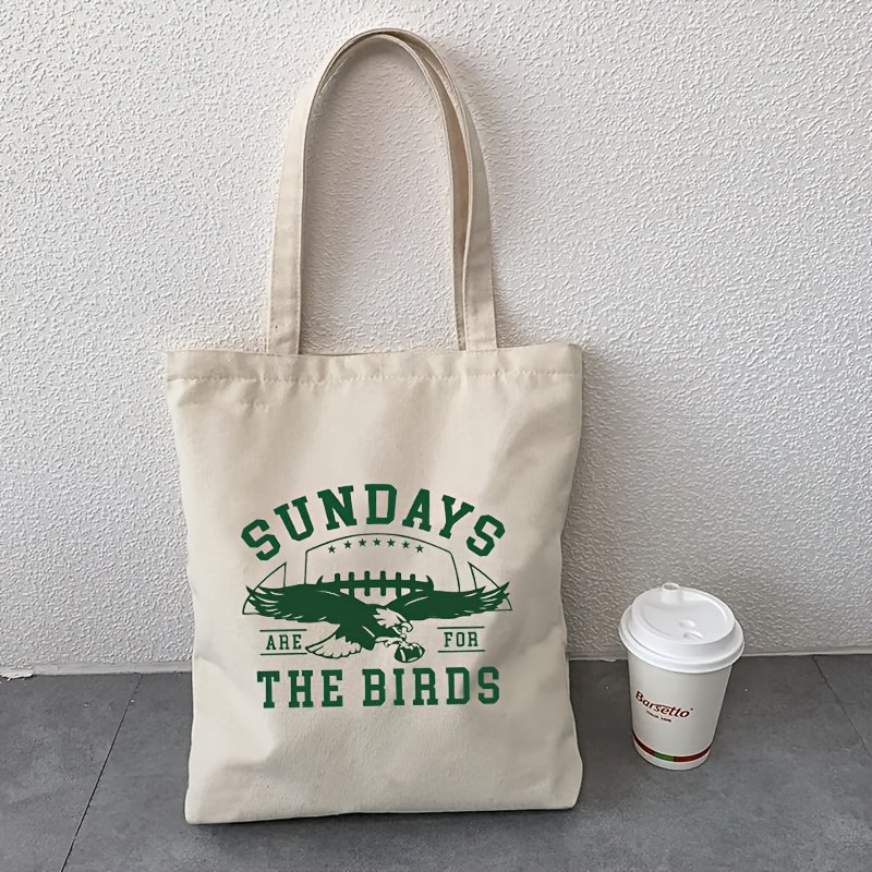 1pc sundays the birds pattern Tote Canvas Personalized Shoulder Bag For Travel Women's Reusable Shopping Bag With Custom