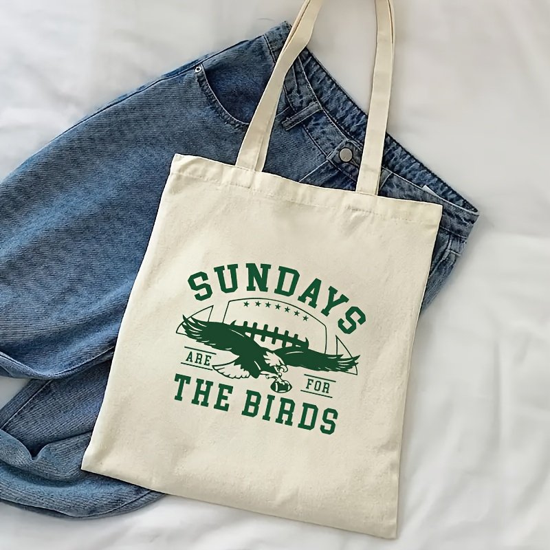 1pc sundays the birds pattern Tote Canvas Personalized Shoulder Bag For Travel Women's Reusable Shopping Bag With Custom