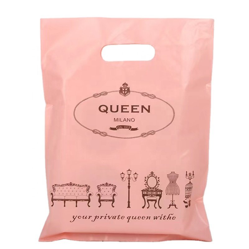 custom logo design eco plastic die cut mylar pp handle shopping bag for package