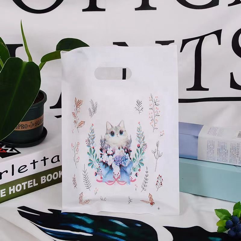 custom logo design eco plastic die cut mylar pp handle shopping bag for package
