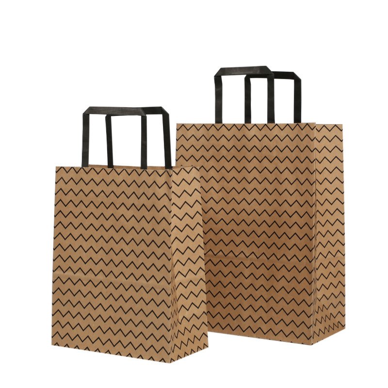 Wholesale Custom Logo Printing Cheap Recycling Take Away Food Packaging shopping Paper bag Flat Handle Flat Hand Carry Brown Pap