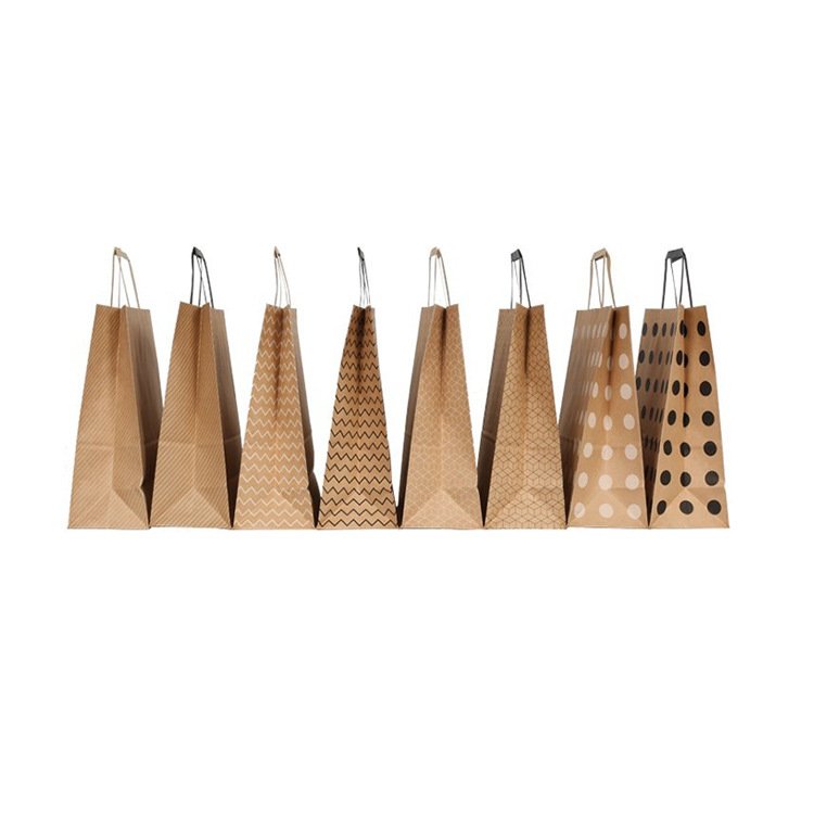 Wholesale Custom Logo Printing Cheap Recycling Take Away Food Packaging shopping Paper bag Flat Handle Flat Hand Carry Brown Pap