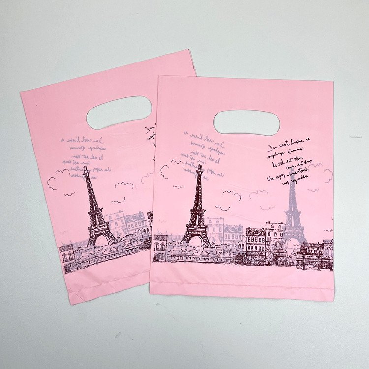 Yiwu Factory Wholesale Four Finger Die-Cutting Shrink Bags for Clothing Store Shopping Plastic Handbag Printing for Rice Use
