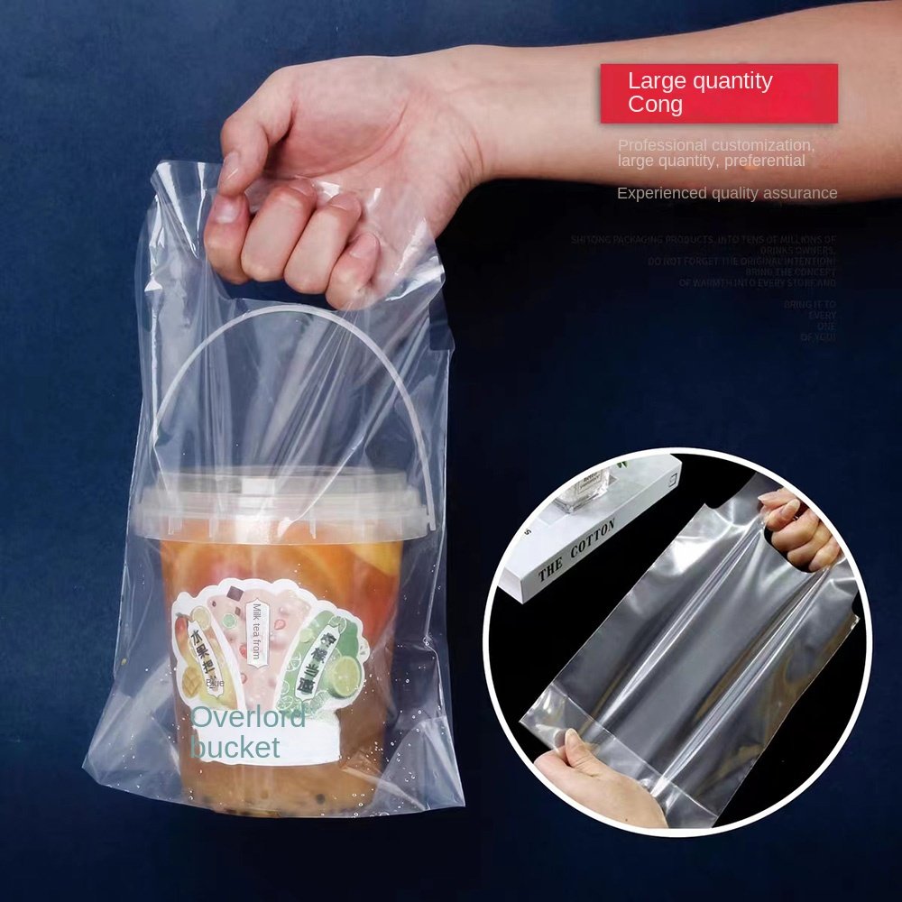 Custom Food Takeout Bag Disposable Coffee Milk Tea cup Holder Packaging Transparent Plastic Bags