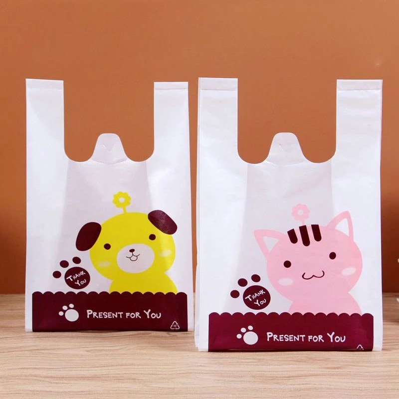 eco-friendly degradable t shirt plastic bag with smail face printing