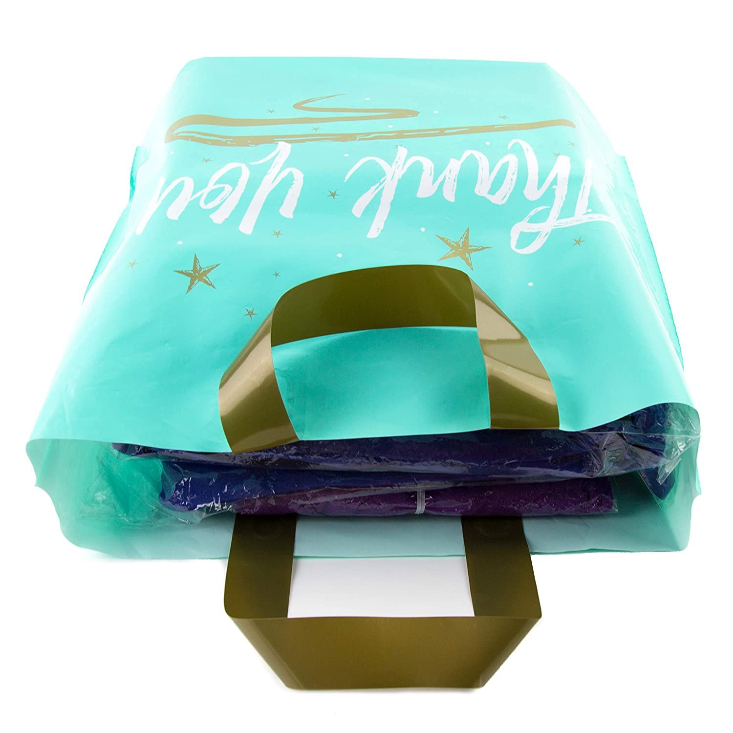 12"x 15" Thank You Gift Bags Plastic Retail Shopping Goodie Bag with Gusset Soft Loop Handles for Shoes Underwear Socks