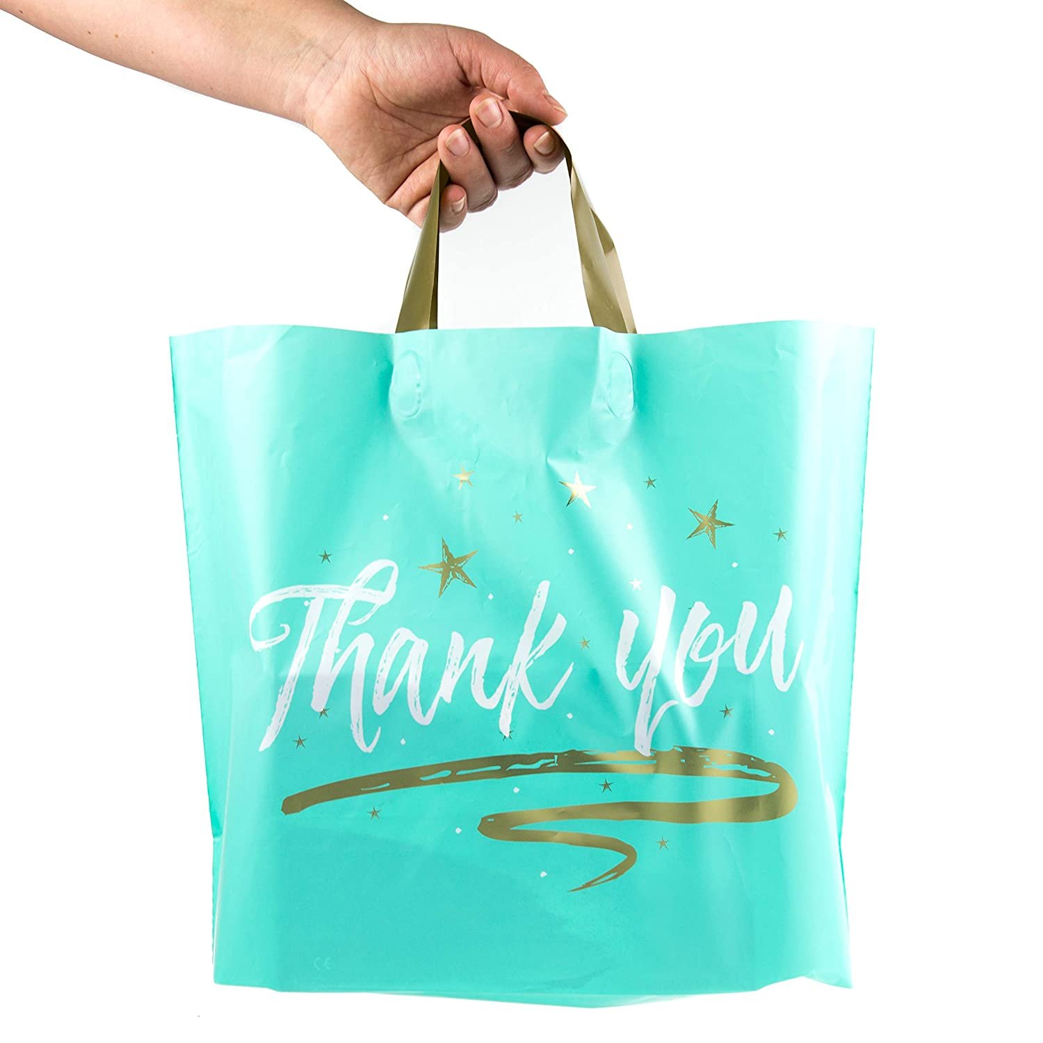 12"x 15" Thank You Gift Bags Plastic Retail Shopping Goodie Bag with Gusset Soft Loop Handles for Shoes Underwear Socks