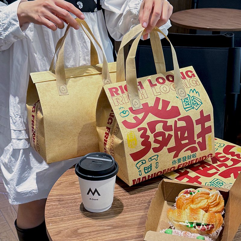 Custom Waterproof Collapsible Non woven Aluminum Foil Cooler takeaway Food packaging Insulated Lunch Eco tote Bags for Drinks