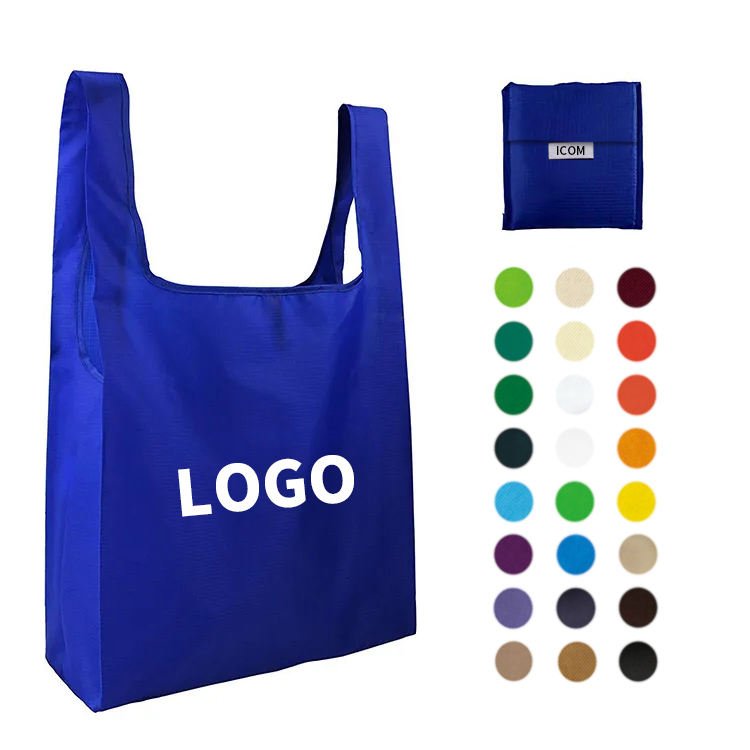 Wholesale Custom Logo Grocery Reusable Shopping Bags for Groceries Pouch Foldable X Large Nylon Polyester Shopping Tote Bags