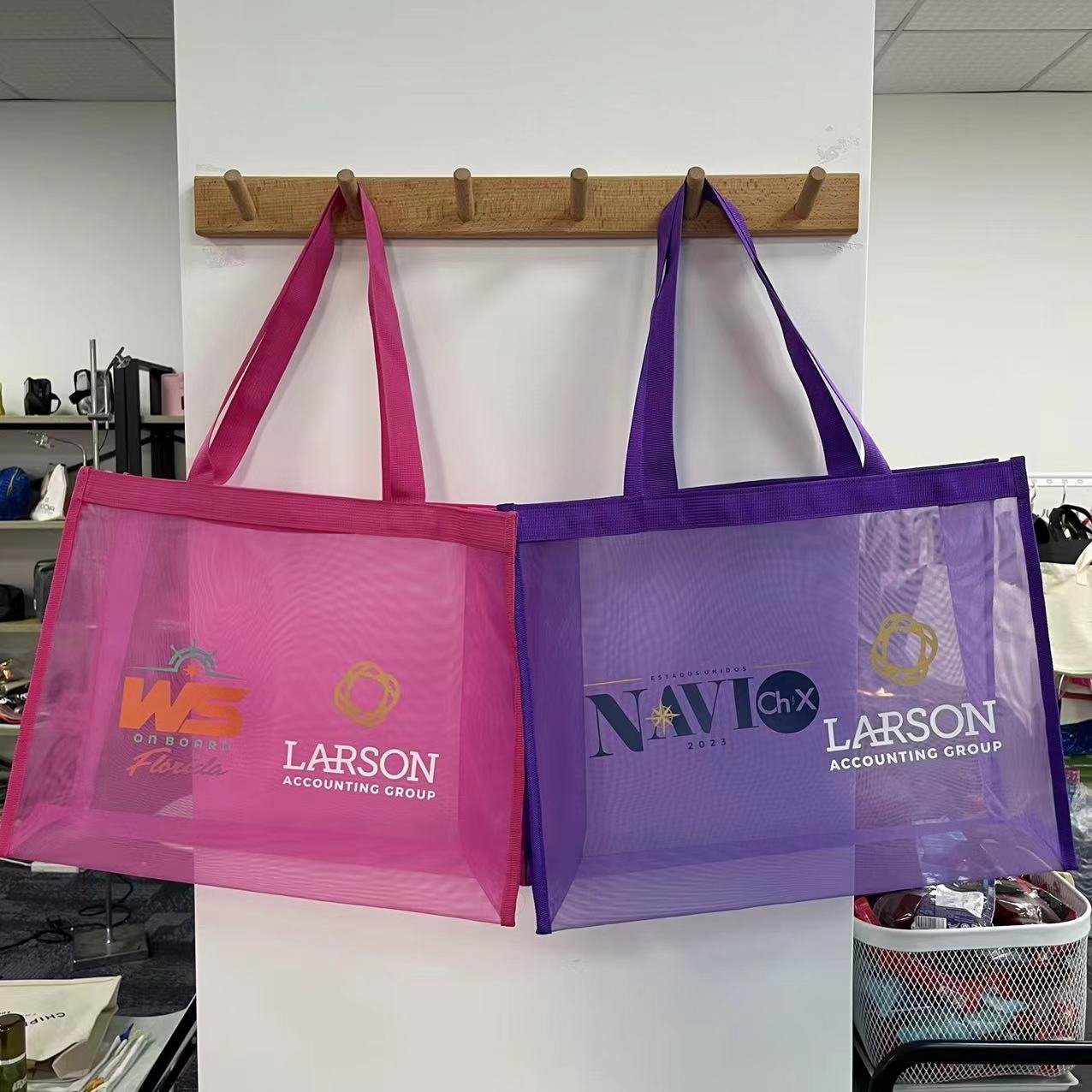 Custom Logo Black Mesh Tote Bag Multi Colors Polyester Shopping Bag for Swimming Use