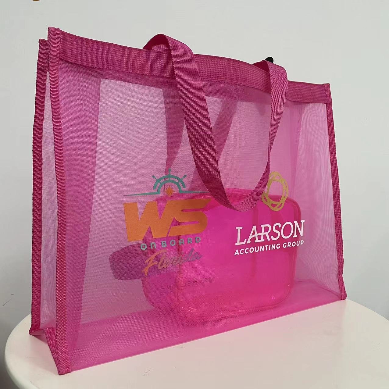 Custom Logo Black Mesh Tote Bag Multi Colors Polyester Shopping Bag for Swimming Use