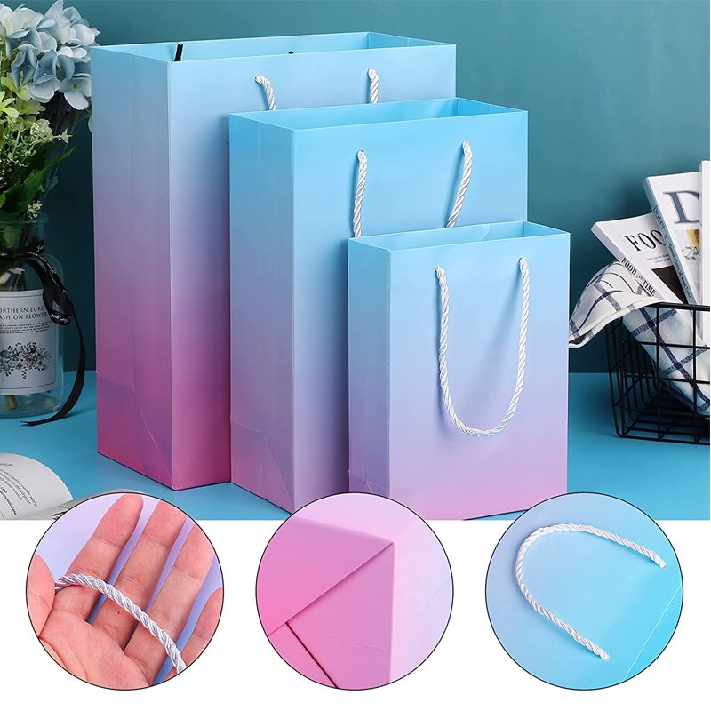 Customize your logo gift wrapping paper bag solid color cardboard shopping bag with rope handle