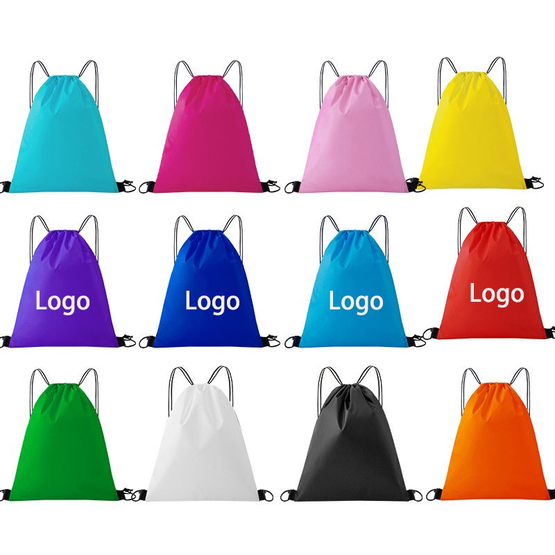 Custom Logo 210D polyester shopping draw string bag sport gym bag drawstring backpack