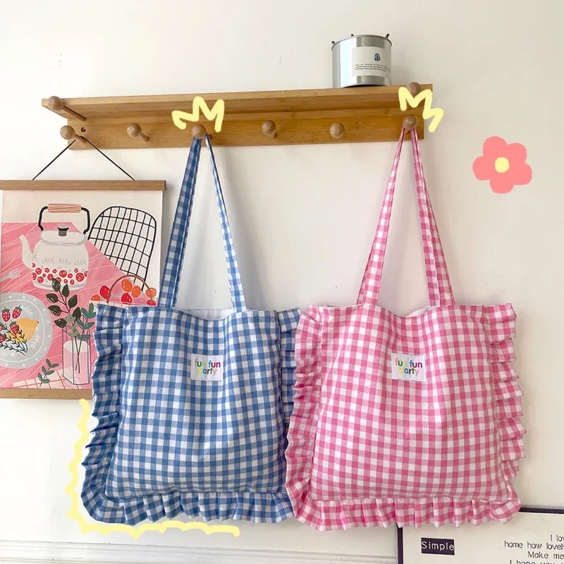 Fashion Ruffle Cute Ladies Shoulder Bag Sweet Plaid Women's Handbag Simple Casual Travel Female Armpit Shopping Bags Tote Purse