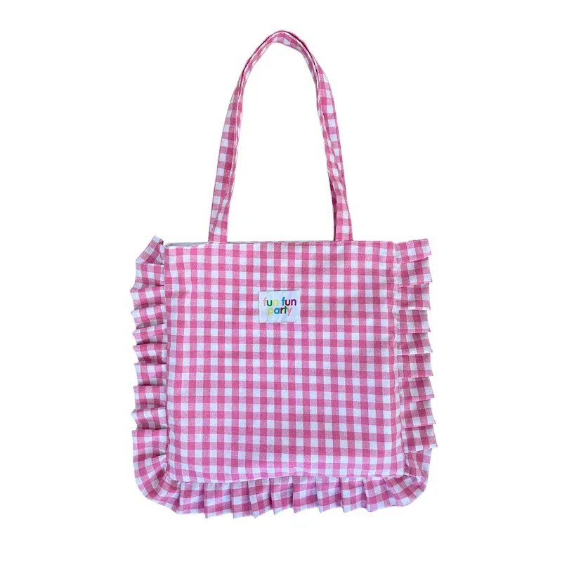 Fashion Ruffle Cute Ladies Shoulder Bag Sweet Plaid Women's Handbag Simple Casual Travel Female Armpit Shopping Bags Tote Purse