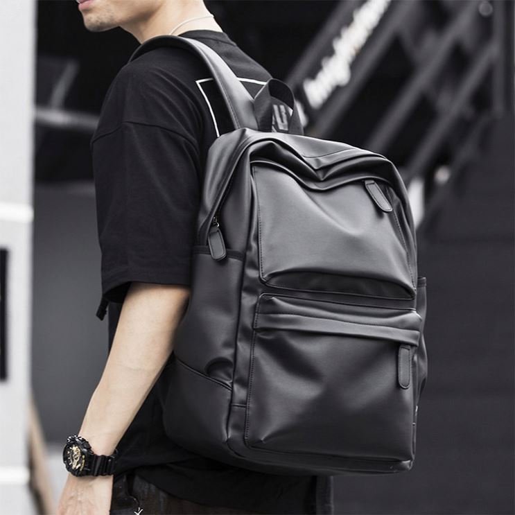 School Mens Backpack Fashion Black Soft Leather Bag Bag High Quality Laptop Backpack BE0227