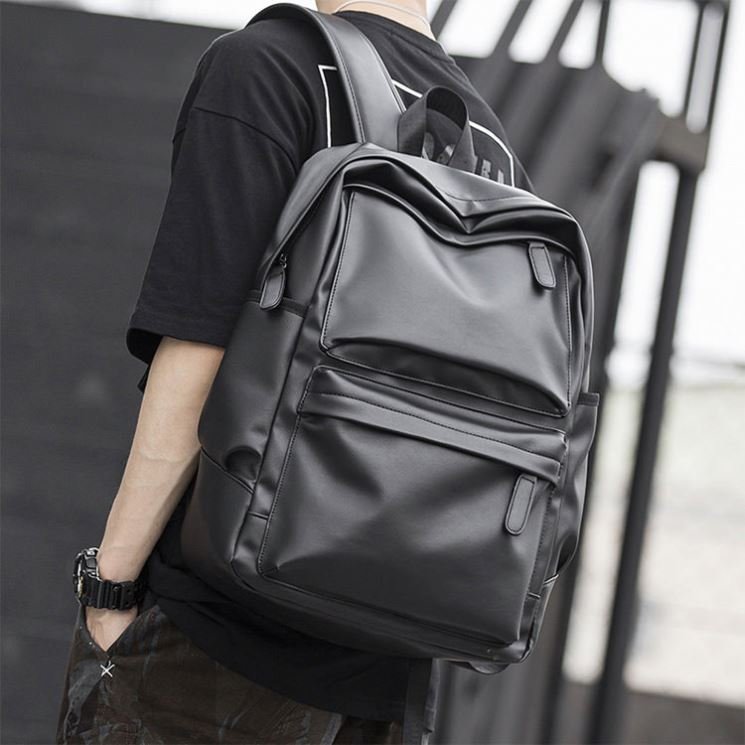 School Mens Backpack Fashion Black Soft Leather Bag Bag High Quality Laptop Backpack BE0227