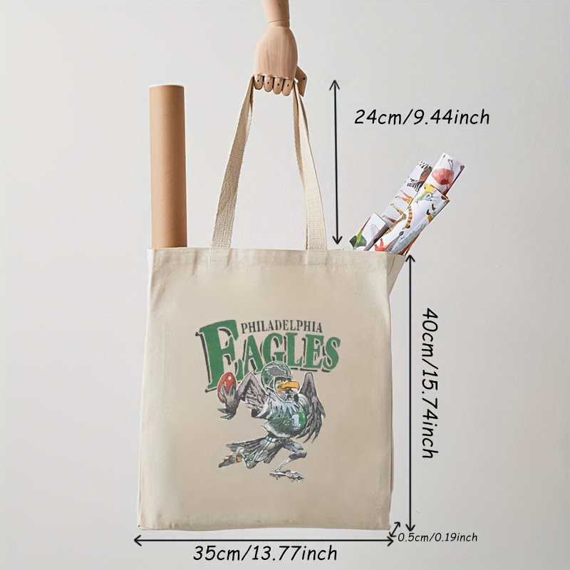 1pc Retro Philadelphia Eagles Football pattern Tote Canvas Personalized Shoulder Bag For Travel Women's Reusable Shopping Bag