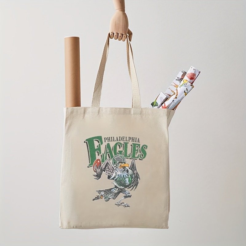1pc Retro Philadelphia Eagles Football pattern Tote Canvas Personalized Shoulder Bag For Travel Women's Reusable Shopping Bag