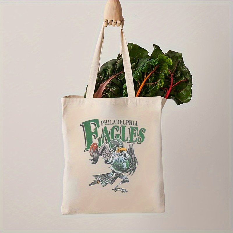 1pc Retro Philadelphia Eagles Football pattern Tote Canvas Personalized Shoulder Bag For Travel Women's Reusable Shopping Bag