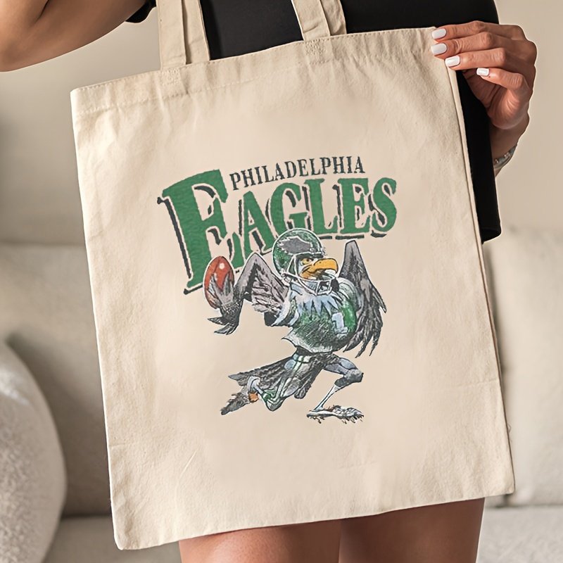 1pc Retro Philadelphia Eagles Football pattern Tote Canvas Personalized Shoulder Bag For Travel Women's Reusable Shopping Bag