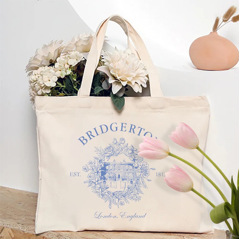 1 pc Penelope Colin Bridgerton Season 3 pattern Tote Canvas Personalized Shoulder Bag For Travel Women's Reusable Shopping Bag