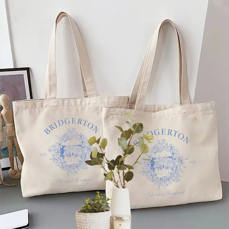 1 pc Penelope Colin Bridgerton Season 3 pattern Tote Canvas Personalized Shoulder Bag For Travel Women's Reusable Shopping Bag
