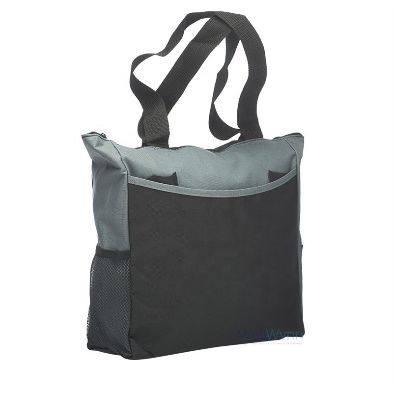 Custom Reusable Large Capacity Multifunctional Trade Show 600D Polyester Tote Bag With Front Pocket