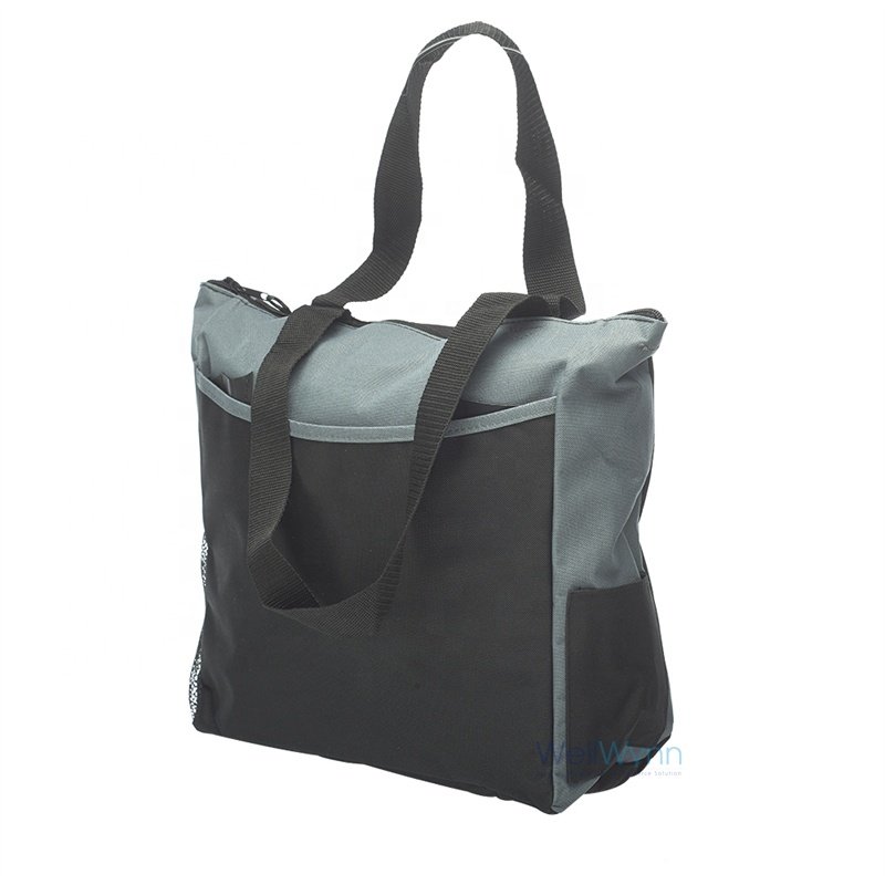 Custom Reusable Large Capacity Multifunctional Trade Show 600D Polyester Tote Bag With Front Pocket