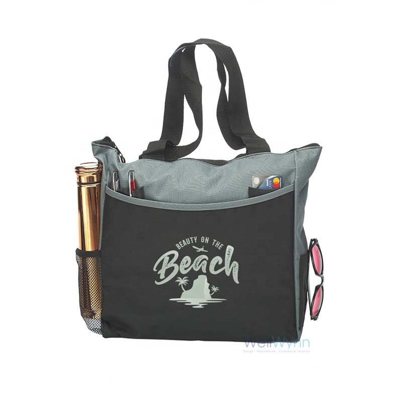 Custom Reusable Large Capacity Multifunctional Trade Show 600D Polyester Tote Bag With Front Pocket