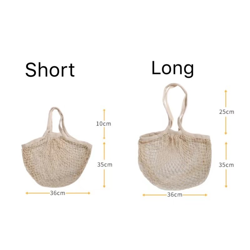 Organic Cotton Net Bags With Long Handle Tote Mesh Cotton Shopping Bags