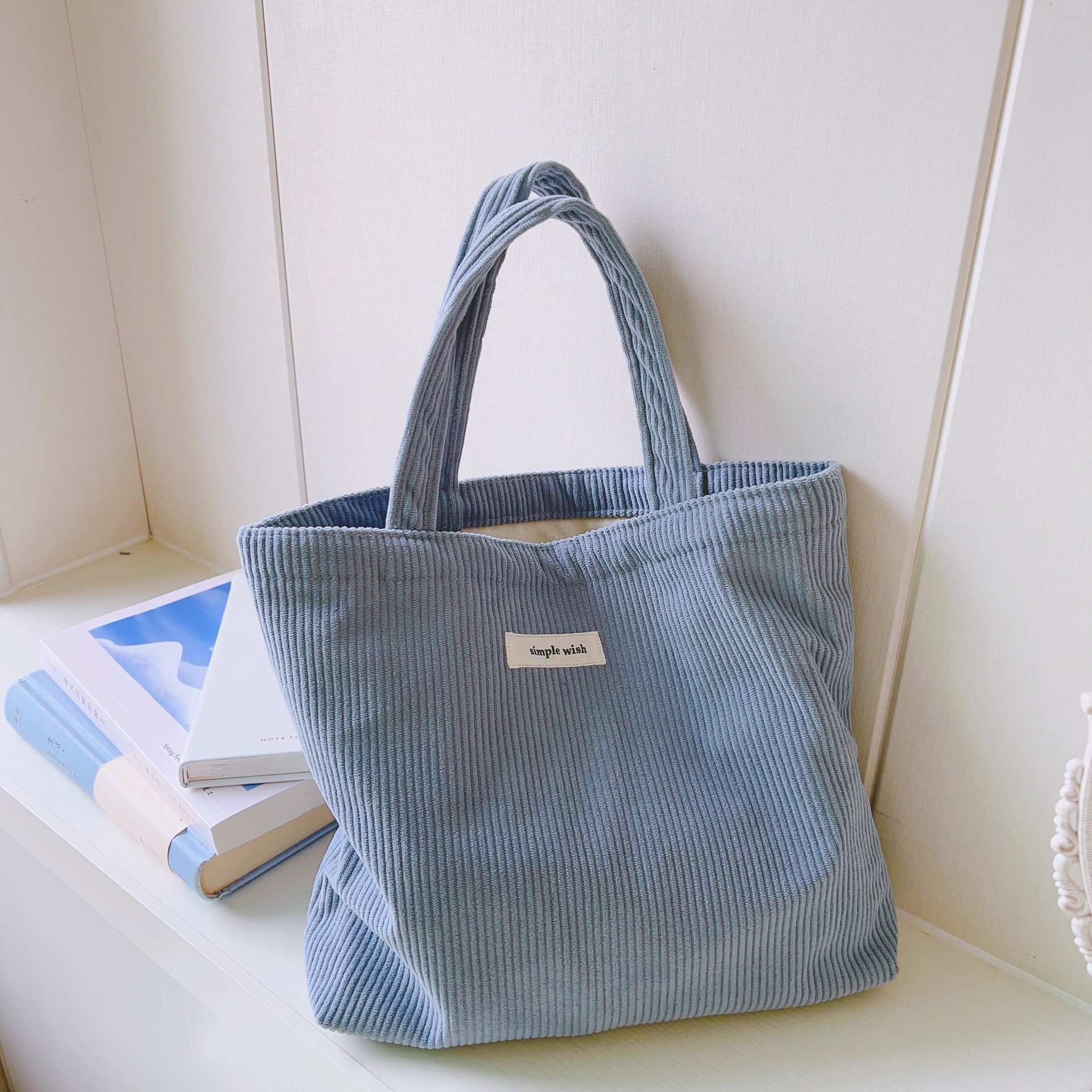 Female Canvas Cloth Shoulder Bag Environmental Storage Handbag Reusable Eco Grocery Totes Women Corduroy Shopping Bag