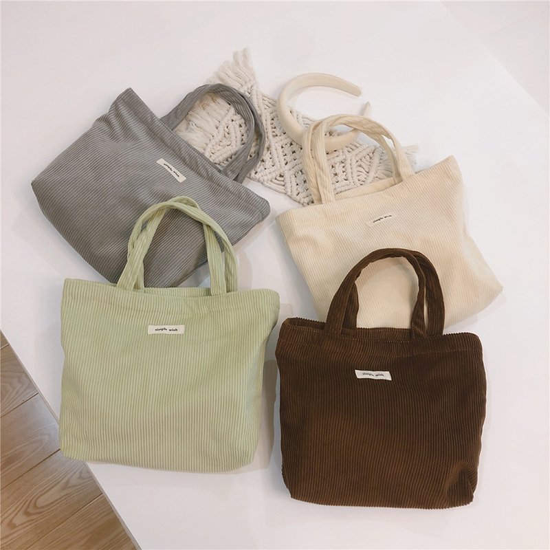 Female Canvas Cloth Shoulder Bag Environmental Storage Handbag Reusable Eco Grocery Totes Women Corduroy Shopping Bag
