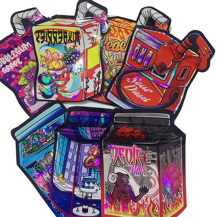 In Stock Die Cut Shape Smell Proof Child Resistant Proof Holographic Zipper Ziplock Mylar Bags