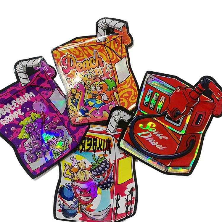 In Stock Die Cut Shape Smell Proof Child Resistant Proof Holographic Zipper Ziplock Mylar Bags