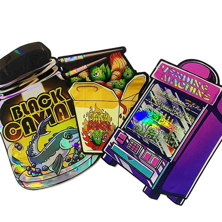 In Stock Die Cut Shape Smell Proof Child Resistant Proof Holographic Zipper Ziplock Mylar Bags